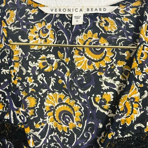 VERONICA BEARD Tarry Printed Lace-inset Blouse In White Multi Size 8 MSRP $495 - Picture 5 of 6